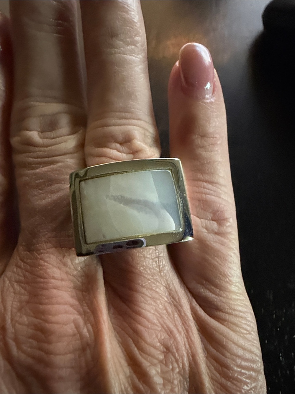 Sterling Square Mother-of-Pearl Statement Ring in White and Silver